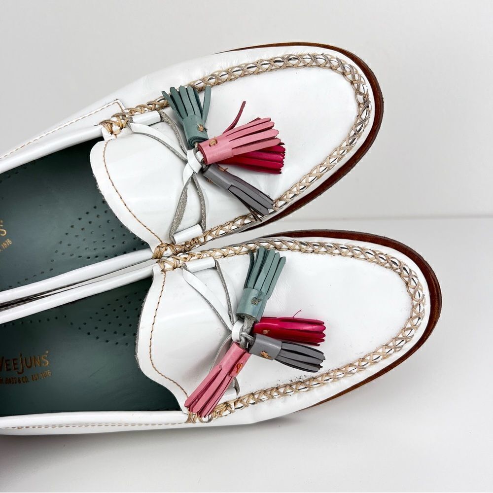 Bass White Weegens Pastel Tassels Slip On Preppy Academia Sz 7 Patent Leather - Picture 10 of 13
